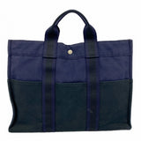 【6gd4557-k】エルメス トートバッグ フールトゥMM キャンバス ブラック ネイビー シルバー金具【中古】メンズ レディース ユニセックス