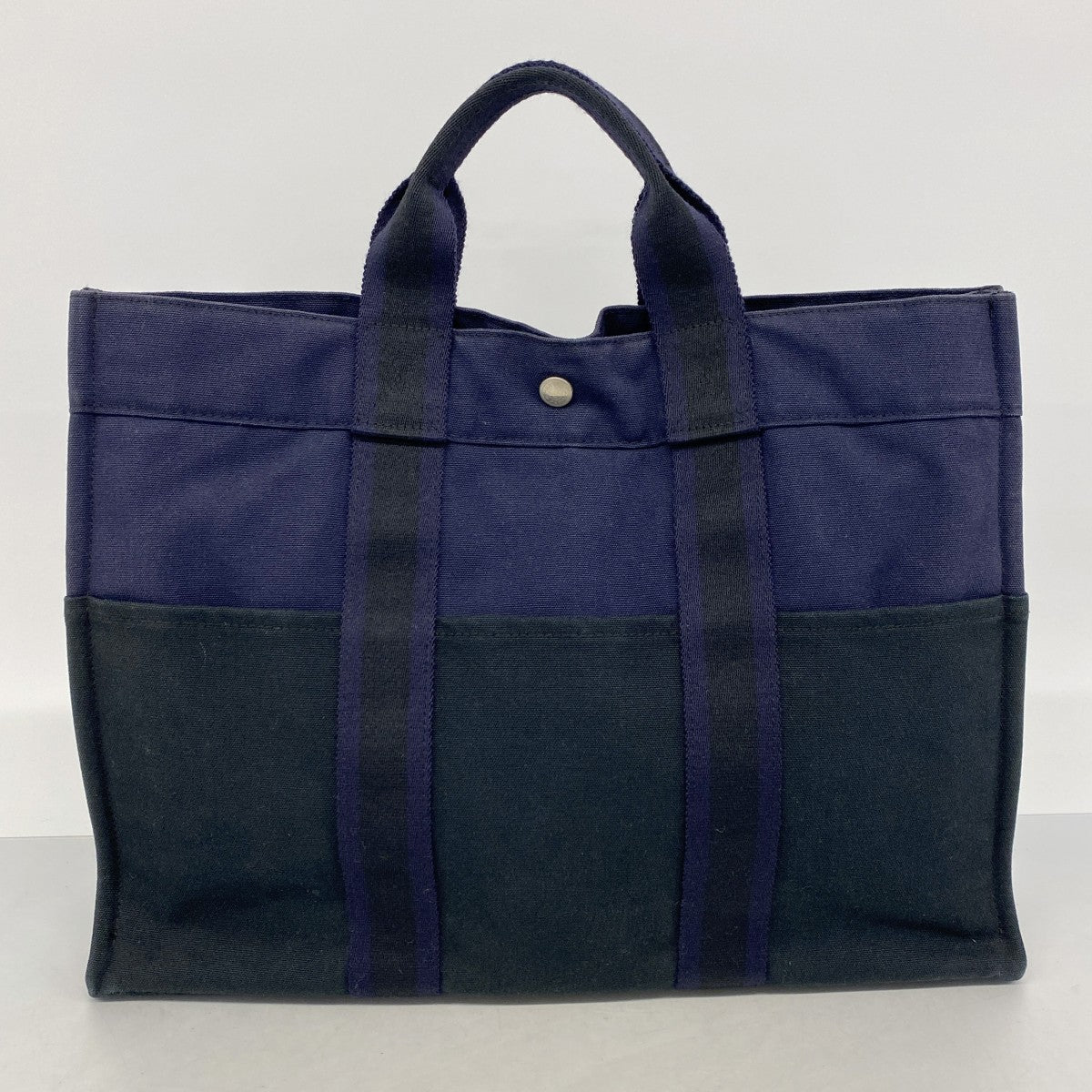 【6gd4557-k】エルメス トートバッグ フールトゥMM キャンバス ブラック ネイビー シルバー金具【中古】メンズ レディース ユニセックス