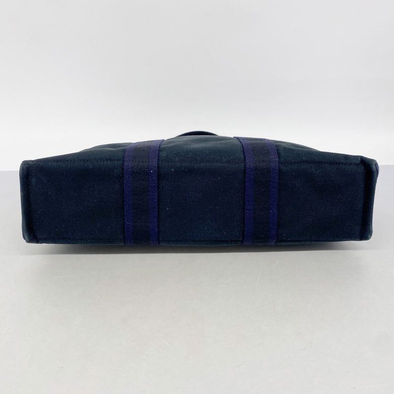 【6gd4557-k】エルメス トートバッグ フールトゥMM キャンバス ブラック ネイビー シルバー金具【中古】メンズ レディース ユニセックス