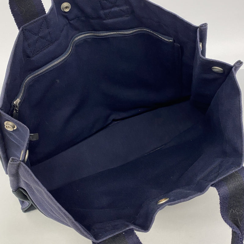 【6gd4557-k】エルメス トートバッグ フールトゥMM キャンバス ブラック ネイビー シルバー金具【中古】メンズ レディース ユニセックス