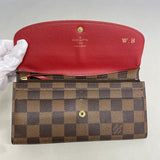 【6gd4573】ルイヴィトン 長財布 ダミエ ポルトフォイユエミリー N63544 エベヌ/ルージュ【中古】レディース