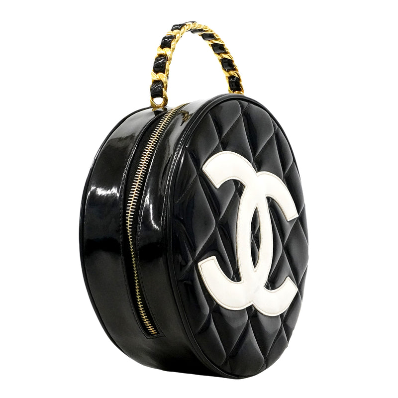 【6gd4574】シャネル ハンドバッグ パテントレザー ブラック ゴールド金具【中古】レディース