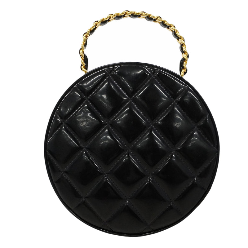 【6gd4574】シャネル ハンドバッグ パテントレザー ブラック ゴールド金具【中古】レディース