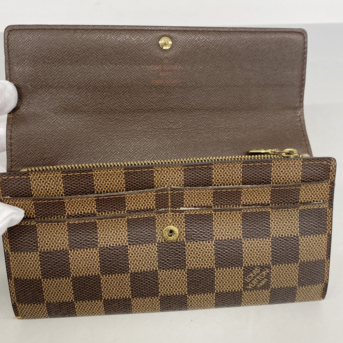 【6gd4613】ルイヴィトン 長財布 ダミエ ポルトフォイユサラ N61734 エベヌ【中古】レディース