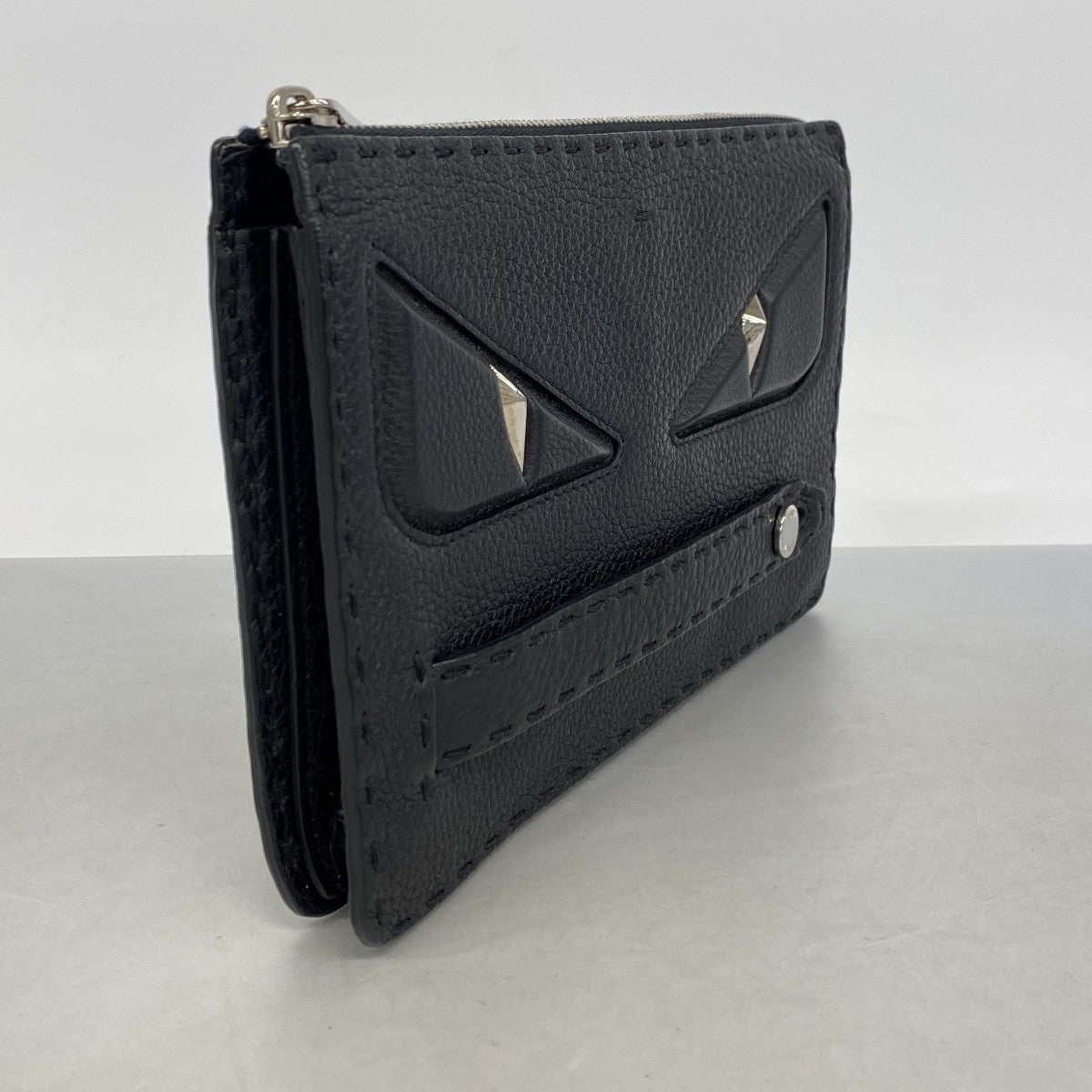 【6gd4616】フェンディ クラッチバッグ モンスター セレリア レザー ブラック シルバー金具【中古】メンズ