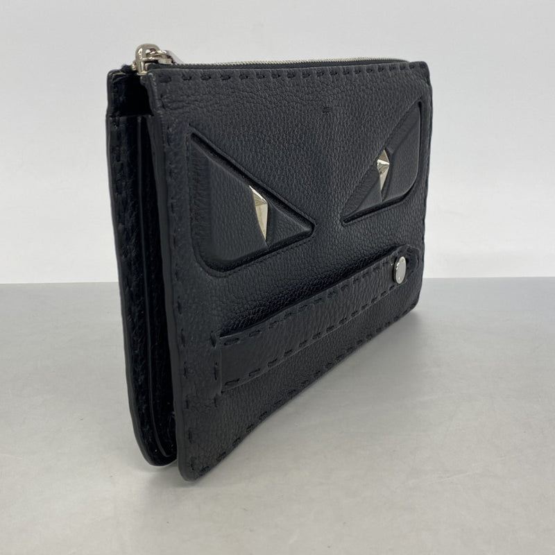 【6gd4616】フェンディ クラッチバッグ モンスター セレリア レザー ブラック シルバー金具【中古】メンズ