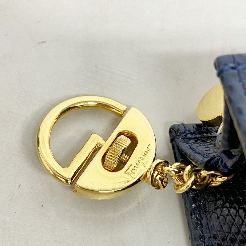 【6gd4627】サルヴァトーレフェラガモ コインケース ヴァラ レザー ネイビー ゴールド金具【中古】レディース