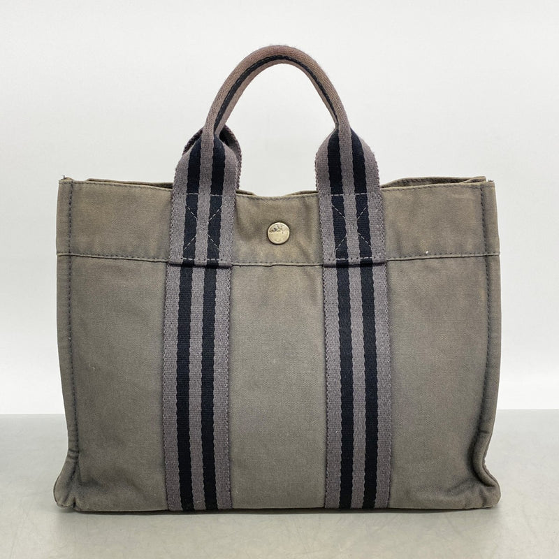 【6gd4639-k】エルメス トートバッグ フールトゥPM キャンバス グレー シルバー金具【中古】レディース