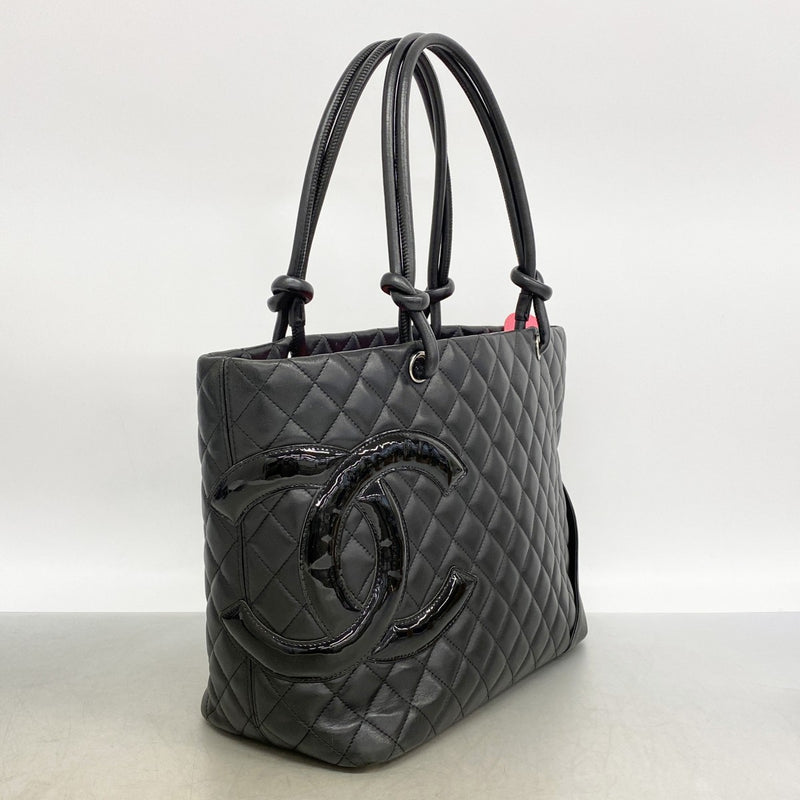 【6gd4641-k】シャネル トートバッグ カンボン ラムスキン ブラック シルバー金具【中古】レディース