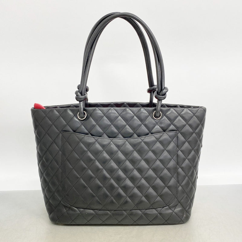 【6gd4641-k】シャネル トートバッグ カンボン ラムスキン ブラック シルバー金具【中古】レディース