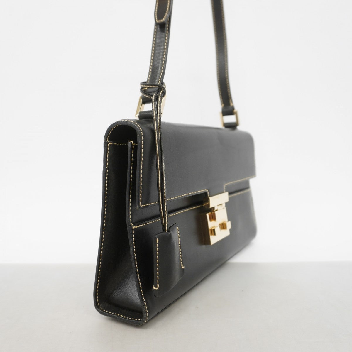 【6gd4648-k】グッチ ショルダーバッグ 001 4214 レザー ブラック シャンパンゴールド金具【中古】レディース