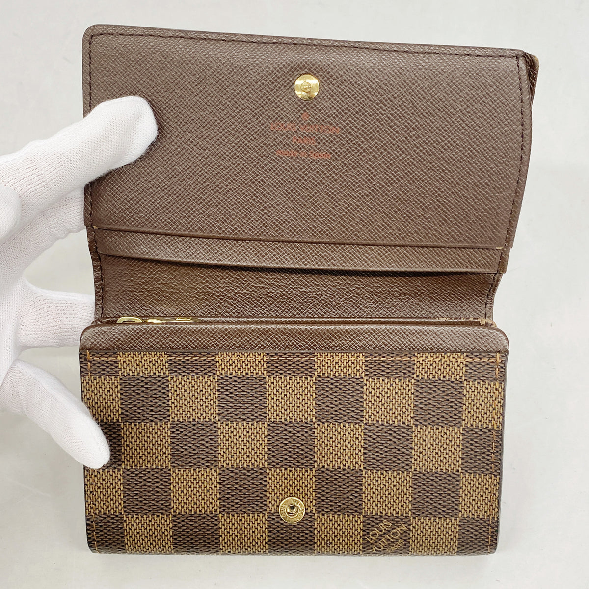 【6gd4662】ルイヴィトン 財布 ダミエ ポルトモネビエトレゾール M61730 エベヌ【中古】レディース
