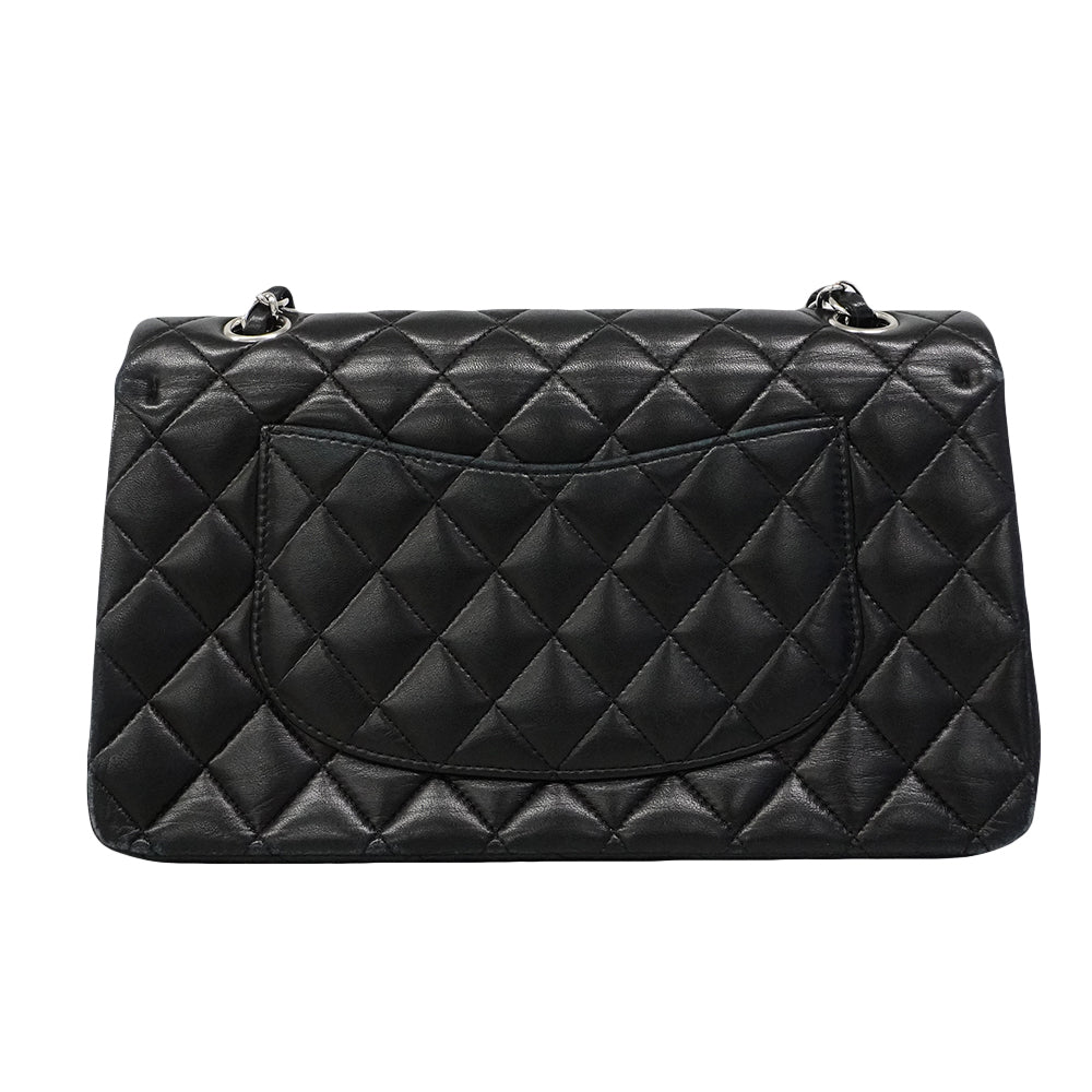 【6gd4693-h】シャネル ショルダーバッグ マトラッセ Wフラップ Wチェーン ラムスキン ブラック シルバー金具【中古】レディース