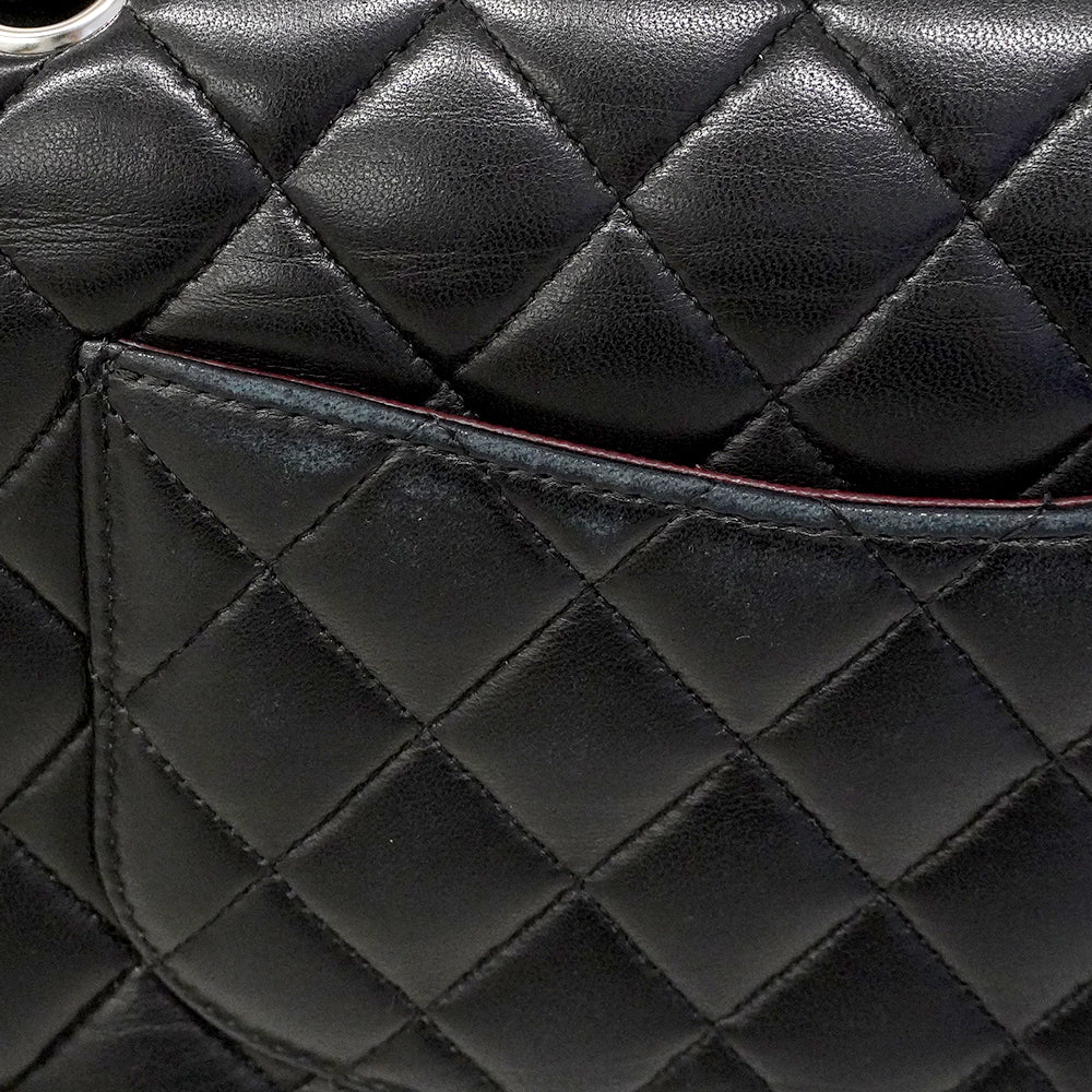 【6gd4693-h】シャネル ショルダーバッグ マトラッセ Wフラップ Wチェーン ラムスキン ブラック シルバー金具【中古】レディース