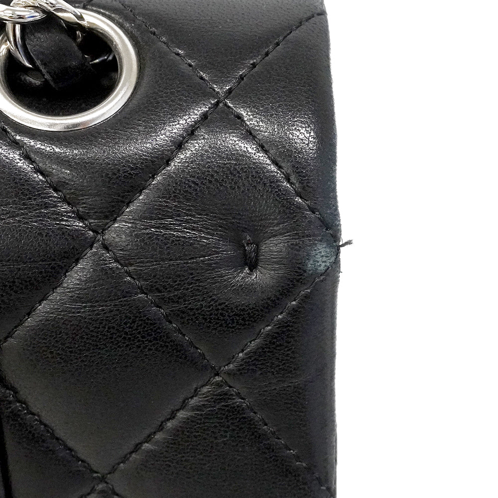 【6gd4693-h】シャネル ショルダーバッグ マトラッセ Wフラップ Wチェーン ラムスキン ブラック シルバー金具【中古】レディース