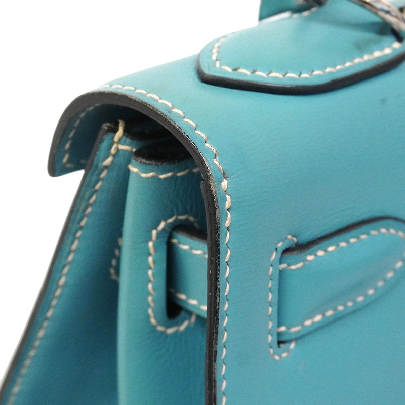 【6gd4694-h】エルメス ハンドバッグ ケリー28 ボックスカーフ ブルージーン シルバー金具 □E刻印 2wayバッグ【中古】レディース