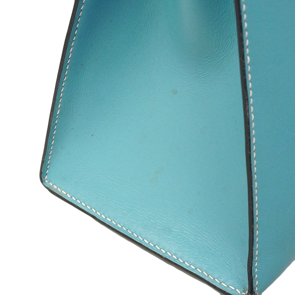【6gd4694-h】エルメス ハンドバッグ ケリー28 ボックスカーフ ブルージーン シルバー金具 □E刻印 2wayバッグ【中古】レディース