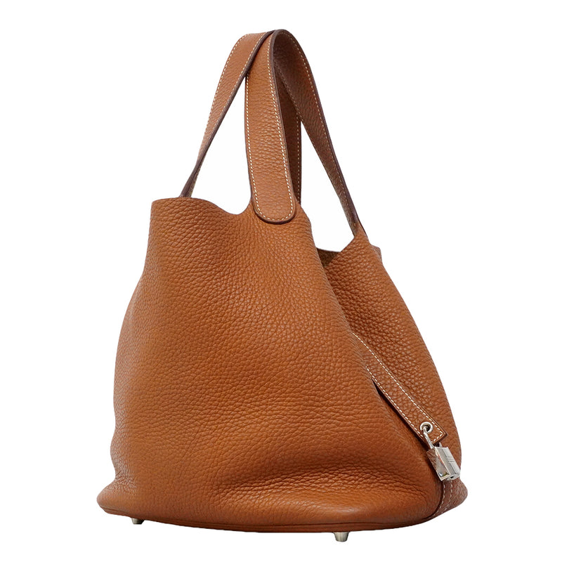 【6gd4698】エルメス ハンドバッグ ピコタンロックMM トリヨンクレマンス ゴールド シルバー金具 A刻印【中古】レディース