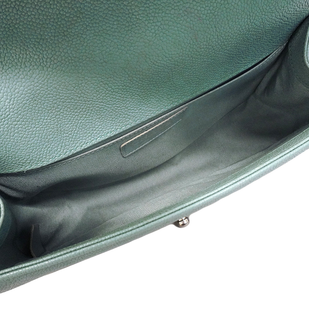 【6gd4711】シャネル ショルダーバッグ ボーイシャネル チェーンショルダー キャビアスキン ブルー シルバー金具【中古】レディース