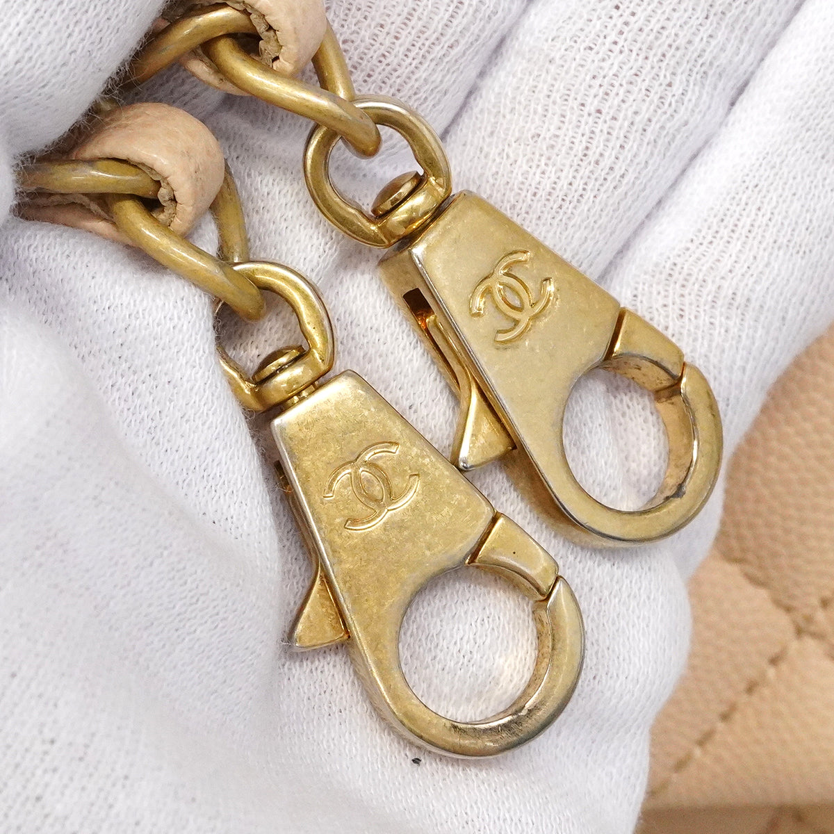 【6gd4712】シャネル ハンドバッグ チェーンショルダー ココハンドル キャビアスキン ベージュ ゴールド金具 2wayバッグ【中古】レディース
