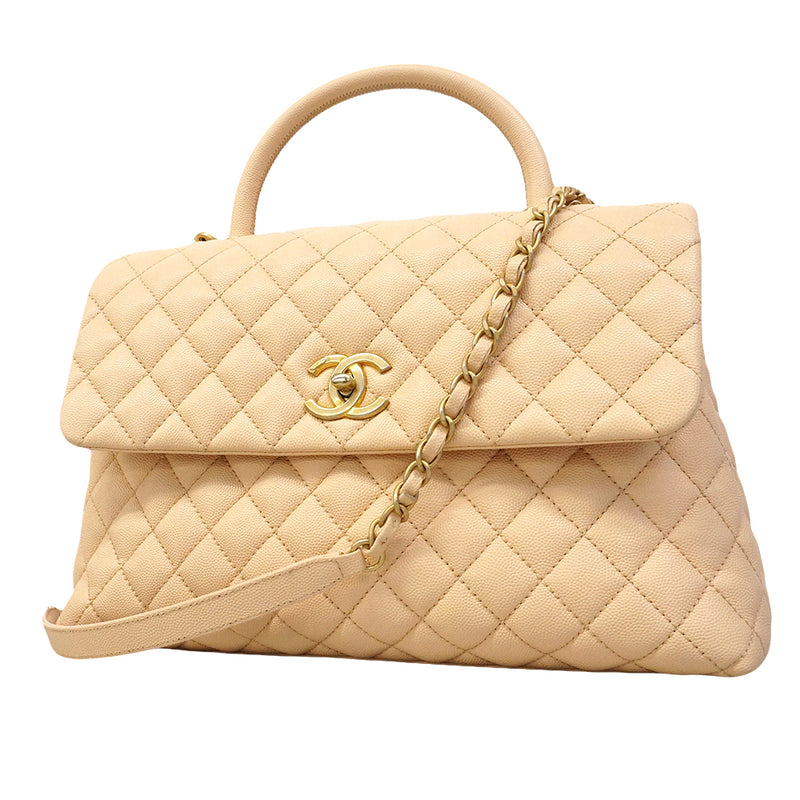 【6gd4712】シャネル ハンドバッグ チェーンショルダー ココハンドル キャビアスキン ベージュ ゴールド金具 2wayバッグ【中古】レディース
