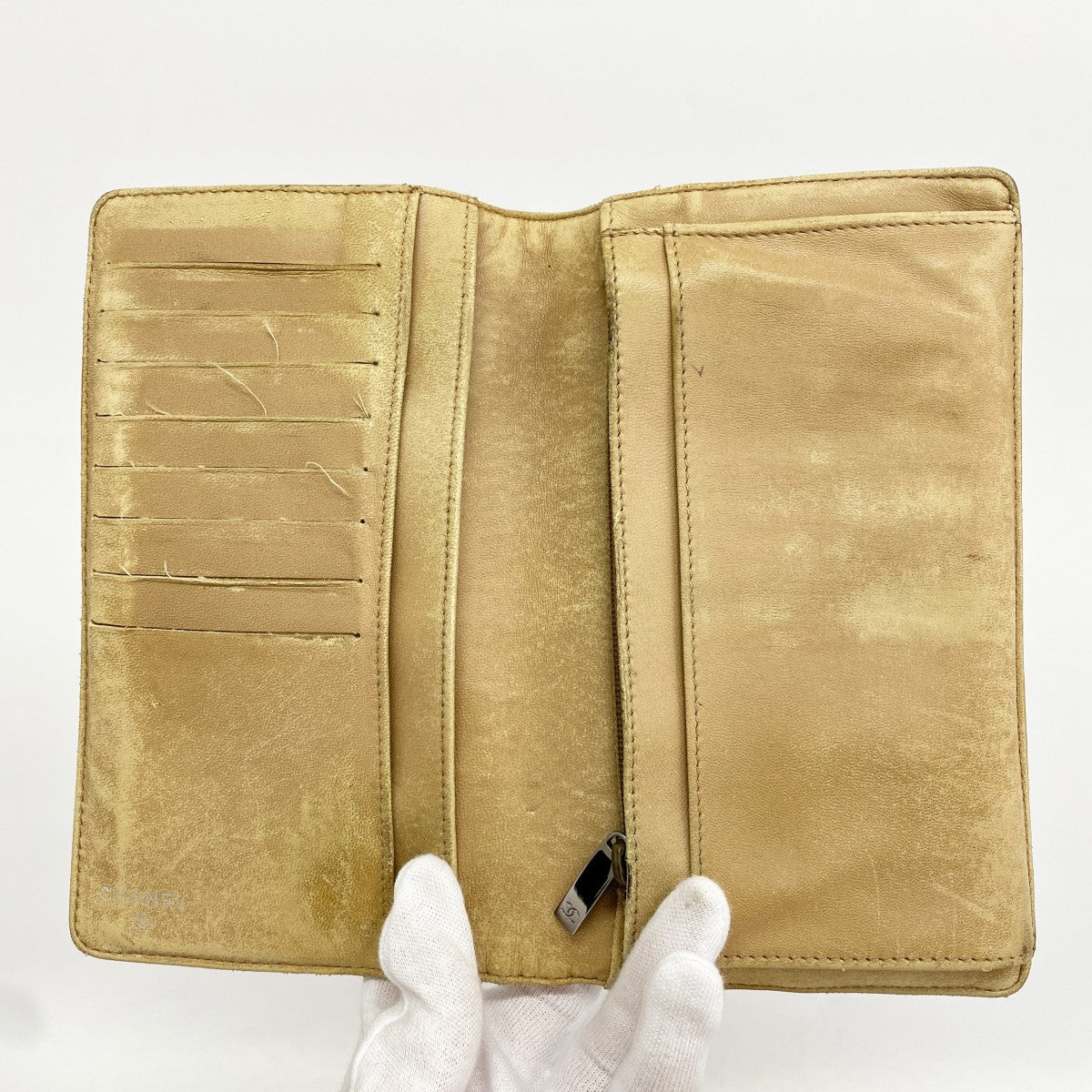 【6gd4717-k】シャネル 長財布 アイコン レザー オーストリッチ ブラウン シルバー金具【中古】レディース