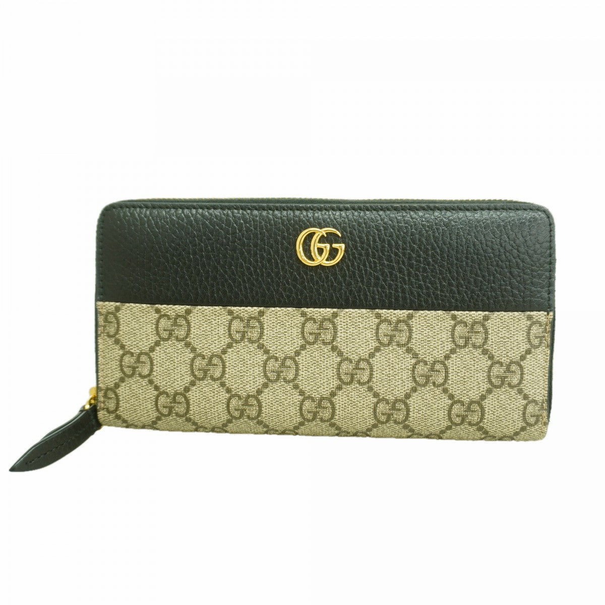 【6gd4725-k】グッチ 長財布 GGマーモント/GGスプリーム 456117 レザー PVC ブラック ブラウン ゴールド金具【中古】レディース