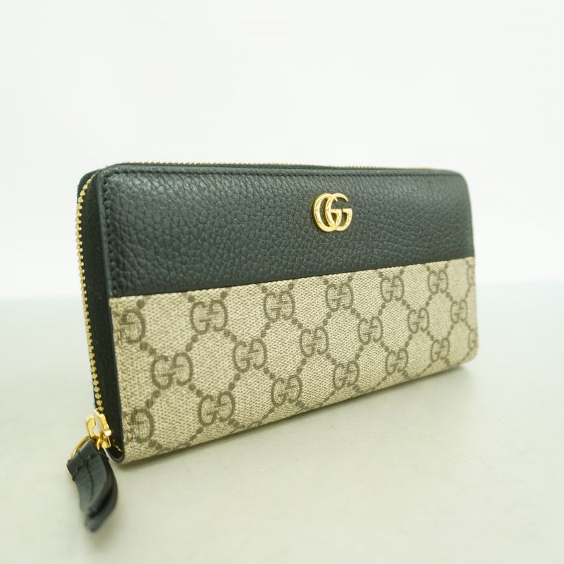 【6gd4725-k】グッチ 長財布 GGマーモント/GGスプリーム 456117 レザー PVC ブラック ブラウン ゴールド金具【中古】レディース