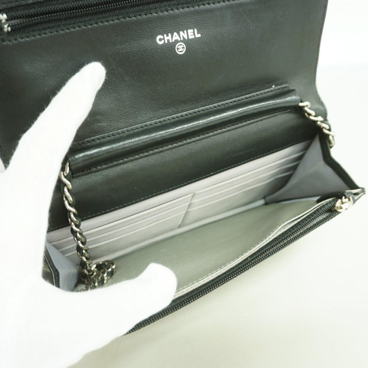 【6gd4731-k】シャネル ショルダーバッグ カメリア チェーンショルダー ラムスキン ブラック シルバー金具【中古】レディース