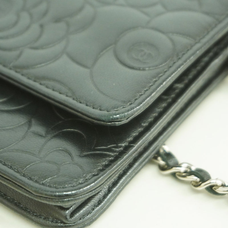 【6gd4731-k】シャネル ショルダーバッグ カメリア チェーンショルダー ラムスキン ブラック シルバー金具【中古】レディース
