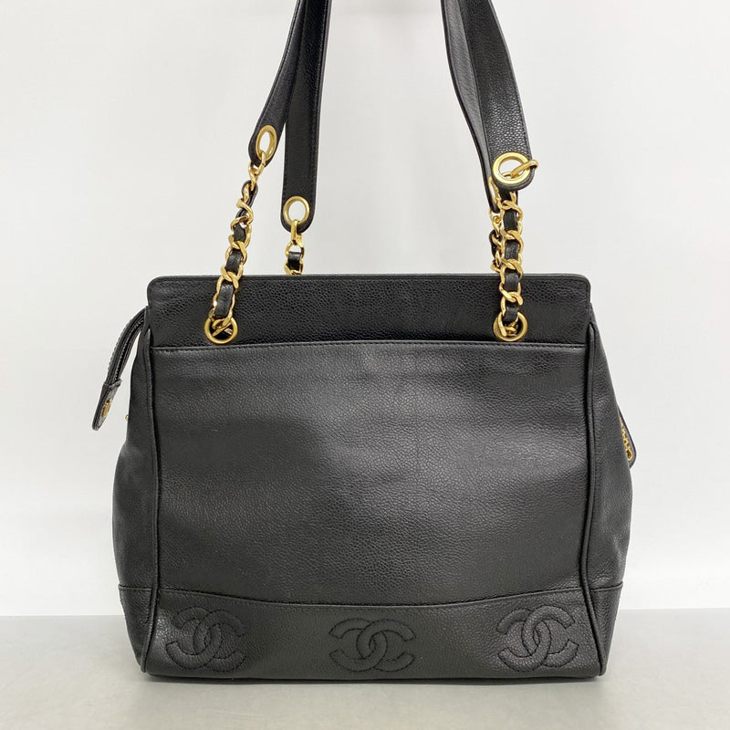 【6gd4734-k】シャネル ショルダーバッグ トリプルココ キャビアスキン ブラック ゴールド金具【中古】レディース