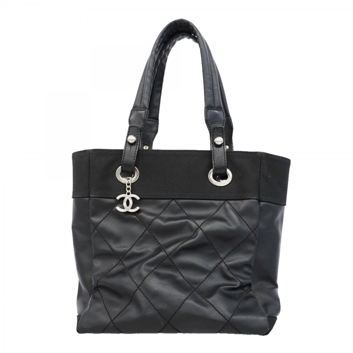 【6gd4745-k】シャネル トートバッグ パリビアリッツ キャンバス ブラック シルバー金具【中古】レディース