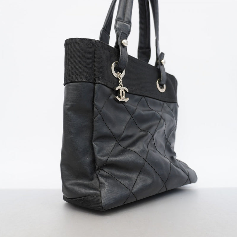 【6gd4745-k】シャネル トートバッグ パリビアリッツ キャンバス ブラック シルバー金具【中古】レディース