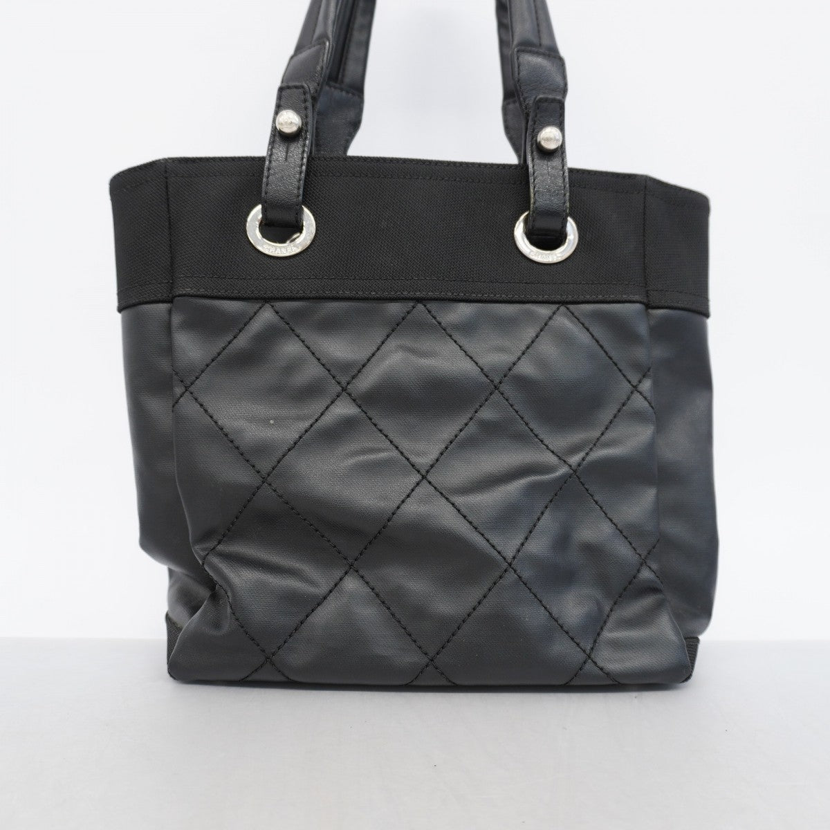 【6gd4745-k】シャネル トートバッグ パリビアリッツ キャンバス ブラック シルバー金具【中古】レディース