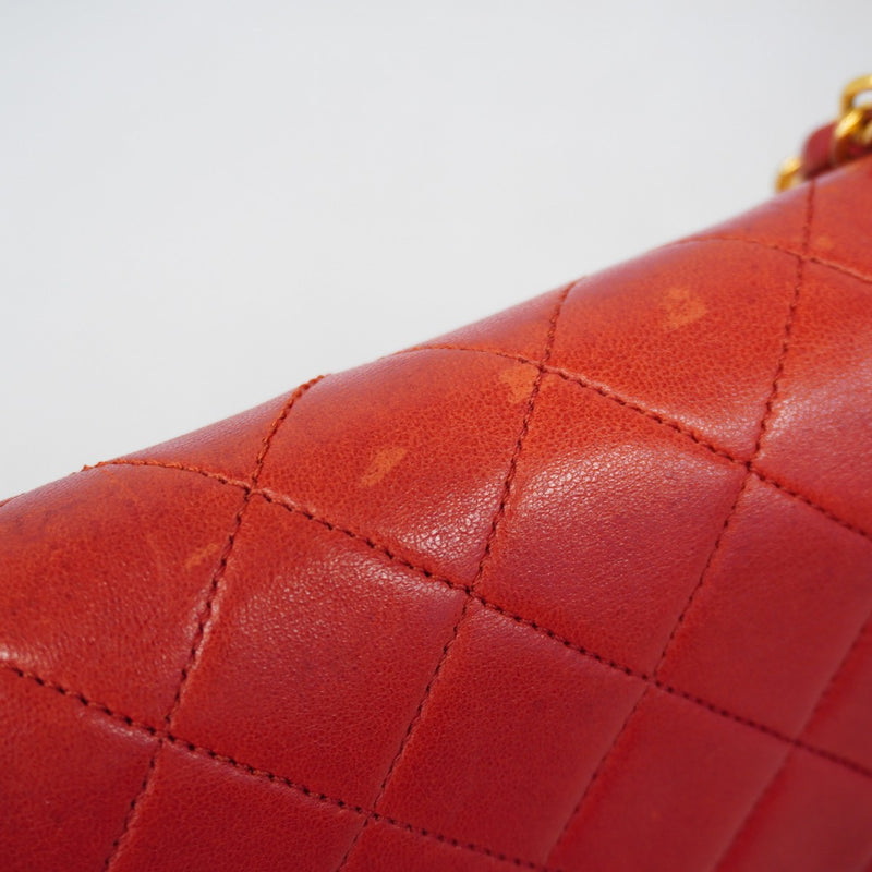 【6gd4746-k】シャネル ショルダーバッグ マトラッセ Wフラップ Wチェーン ラムスキン レッド ゴールド金具【中古】レディース