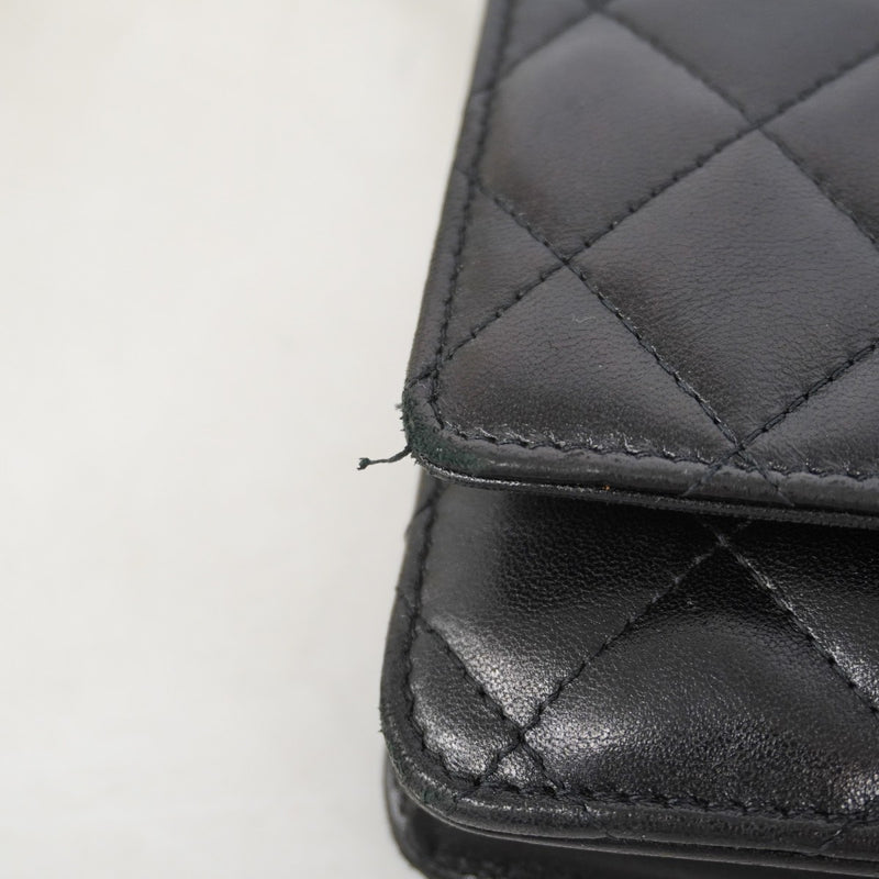 【6gd4747-k】シャネル ショルダーウォレット マトラッセ チェーンショルダー ラムスキン ブラック シルバー金具【中古】レディース