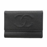 【6gd4748-k】シャネル 三つ折り財布 キャビアスキン ブラック ゴールド金具【中古】レディース