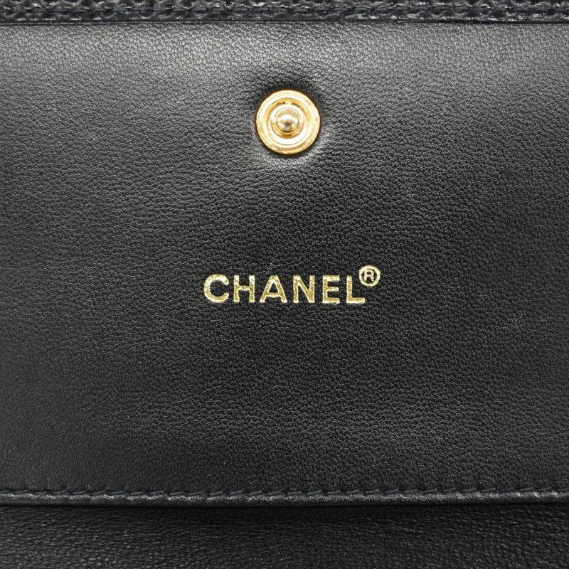 【6gd4748-k】シャネル 三つ折り財布 キャビアスキン ブラック ゴールド金具【中古】レディース