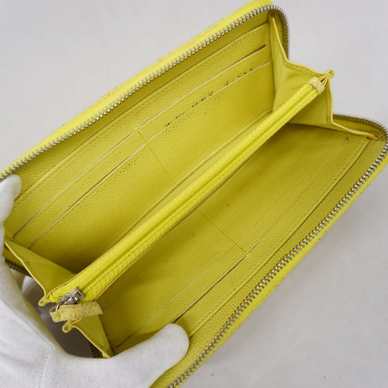 【6gd4750-k】シャネル 長財布 マトラッセ キャビアスキン イエロー シルバー金具【中古】レディース