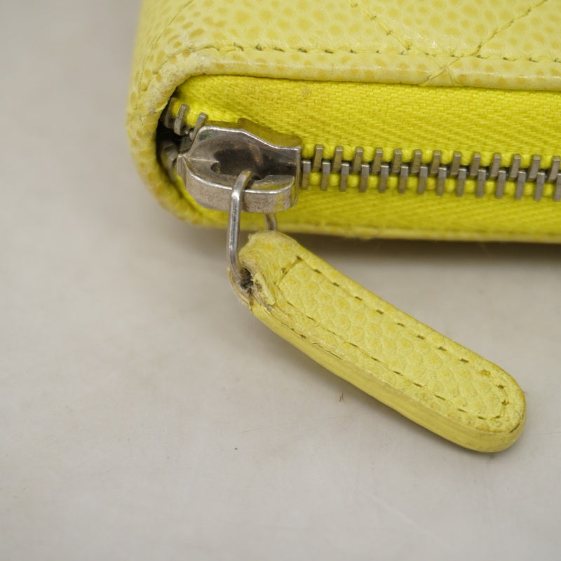 【6gd4750-k】シャネル 長財布 マトラッセ キャビアスキン イエロー シルバー金具【中古】レディース