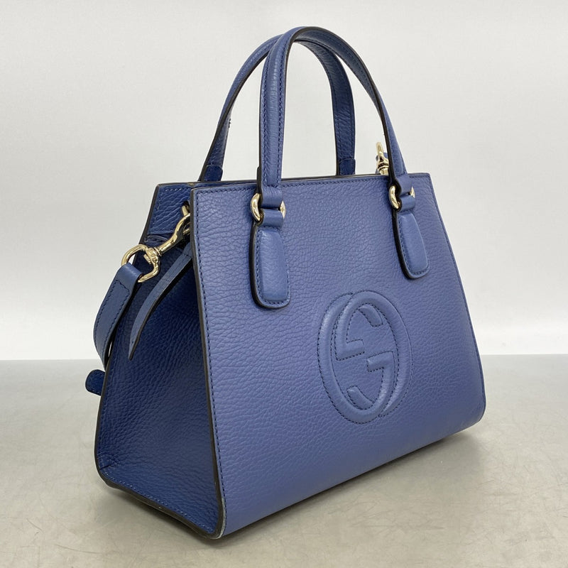 【6gd4753-k】グッチ ハンドバッグ ソーホー 607722 レザー ブルー ゴールド金具 2wayバッグ【中古】レディース