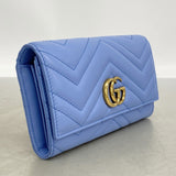 【6gd4755-k】グッチ 長財布 GGマーモント 443436 レザー ブルー ゴールド金具【中古】レディース