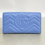 【6gd4755-k】グッチ 長財布 GGマーモント 443436 レザー ブルー ゴールド金具【中古】レディース