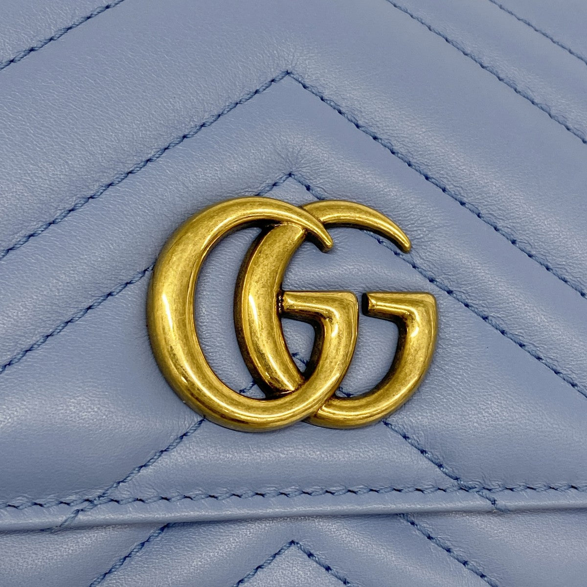 【6gd4755-k】グッチ 長財布 GGマーモント 443436 レザー ブルー ゴールド金具【中古】レディース