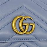 【6gd4755-k】グッチ 長財布 GGマーモント 443436 レザー ブルー ゴールド金具【中古】レディース