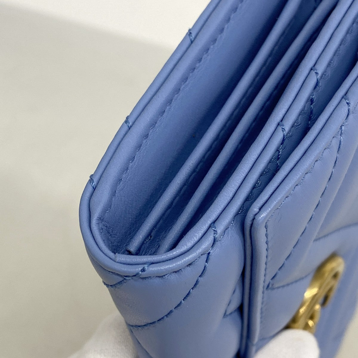 【6gd4755-k】グッチ 長財布 GGマーモント 443436 レザー ブルー ゴールド金具【中古】レディース