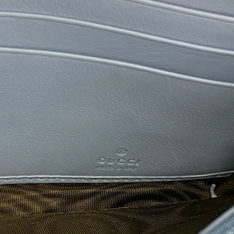 【6gd4755-k】グッチ 長財布 GGマーモント 443436 レザー ブルー ゴールド金具【中古】レディース