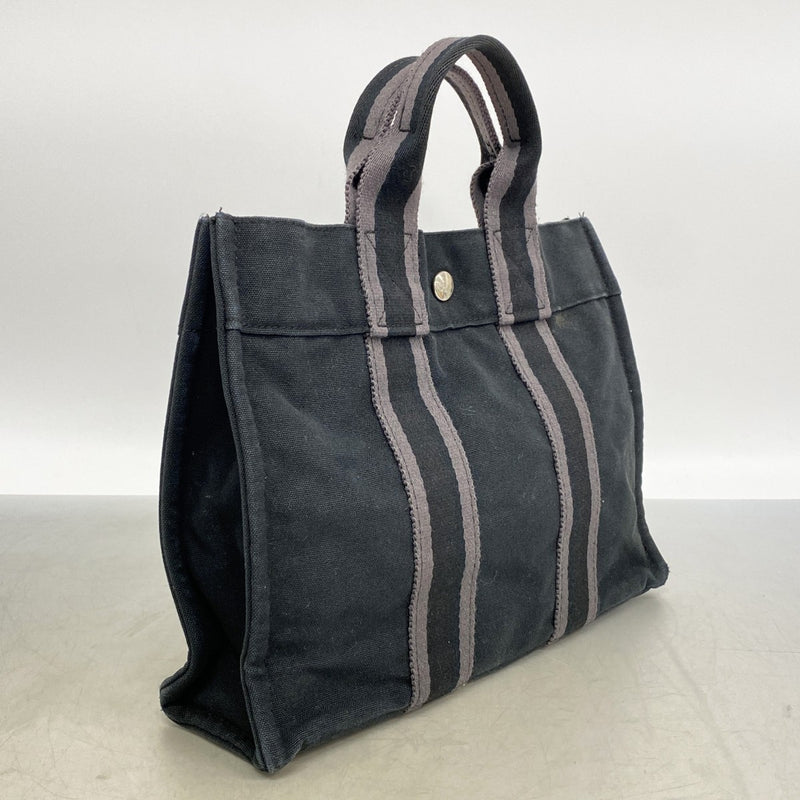 【6gd4763-k】エルメス トートバッグ フールトゥPM キャンバス ブラック シルバー金具【中古】レディース