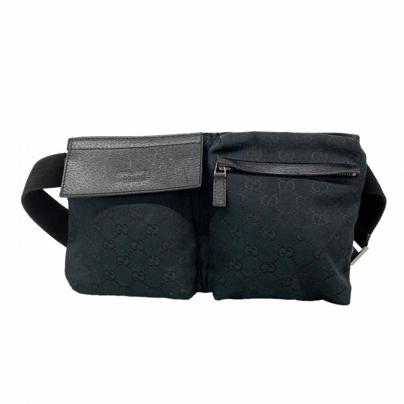 【6gd4786-k】グッチ ウエストバッグ GGキャンバス 28566 キャンバス ブラック シルバー金具【中古】メンズ レディース ユニセックス
