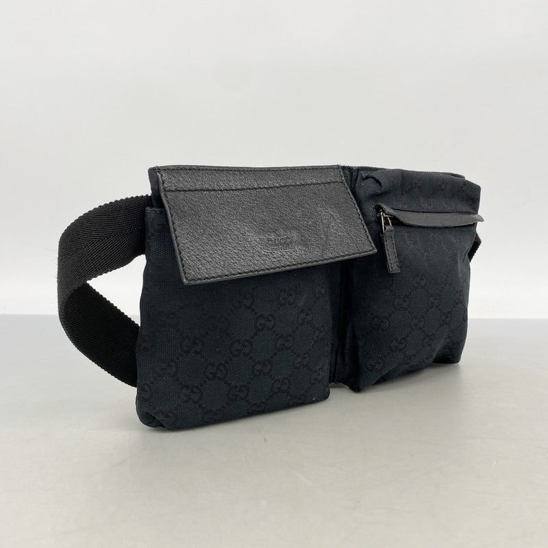 【6gd4786-k】グッチ ウエストバッグ GGキャンバス 28566 キャンバス ブラック シルバー金具【中古】メンズ レディース ユニセックス